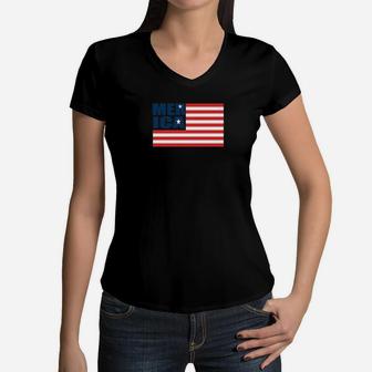 Merica USA American Flag Patriotic 4th Of July Flag Day Women V-Neck T-Shirt - Seseable