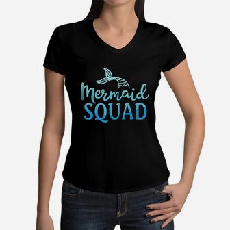 Mermaid Squad Birthday Party Girls Gift Women V-Neck T-Shirt | Crazezy AU