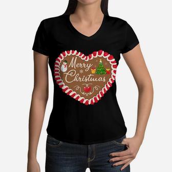 Merry Christmas Gingerbread Heart Family Women Girls Gift Sweatshirt Women V-Neck T-Shirt | Crazezy