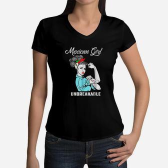 Mexican Girl Unbreakable Women V-Neck T-Shirt | Crazezy