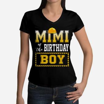 Mimi Of The Birthday Boy Construction Worker Party Women V-Neck T-Shirt | Crazezy UK