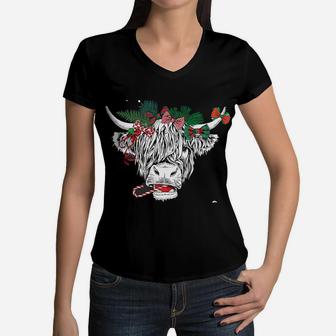 Mooey Christmas Cow Farmer Cowgirl Farm Girl Clothes Women Women V-Neck T-Shirt | Crazezy