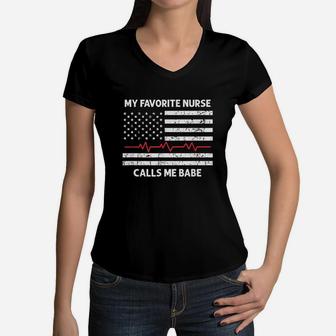 My Favorite Nurse Calls Me Babe Gift For Boyfriend Husband Women V-Neck T-Shirt | Crazezy UK