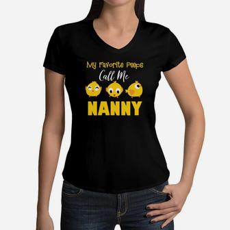 My Favorite Peeps Call Me Nanny Easter Day Bunny Gift Women V-Neck T-Shirt - Seseable