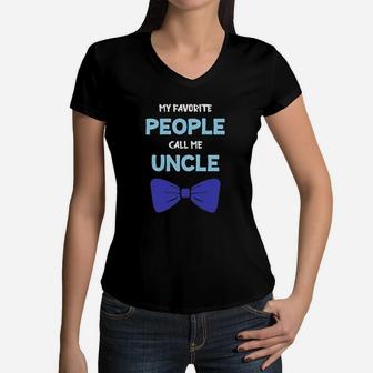 My Favorite People Call Me Uncle Blue Bow Women V-Neck T-Shirt - Seseable