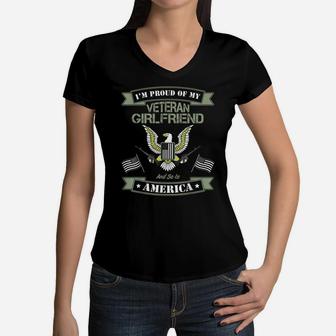My Girlfriends A Veteran For Proud Boyfriend Women V-Neck T-Shirt | Crazezy UK