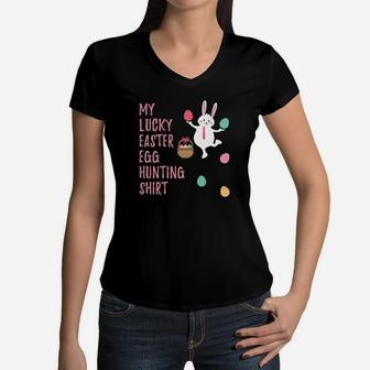 My Lucky Easter Egg Hunting For Kids Youth Adults Women V-Neck T-Shirt - Thegiftio UK