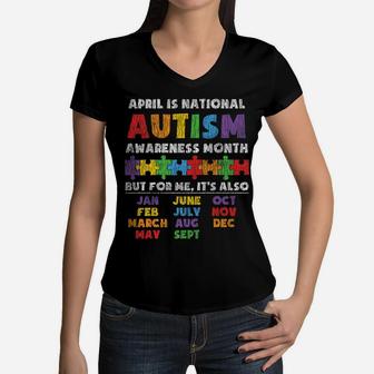 National Autism Awerness Month Autistic Kids Awareness Gift Women V-Neck T-Shirt | Crazezy