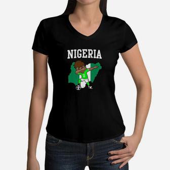 Nigeria Soccer Boy Nigerian Dabbing Football Women V-Neck T-Shirt | Crazezy AU