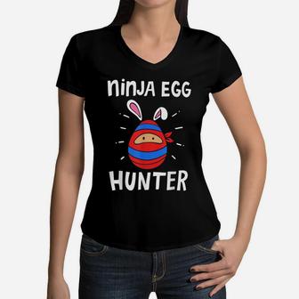 Ninja Egg Hunter Clothing Gifts Kids Boys Girls Easter Day Women V-Neck T-Shirt | Crazezy
