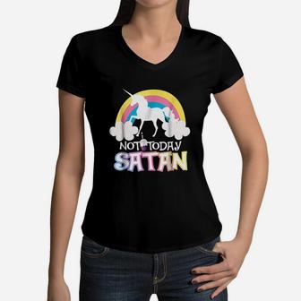 Not Today Rainbow Unicorns Birthday Girl Women V-Neck T-Shirt | Crazezy CA