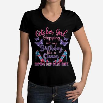 October Birthday, For Women, October Born Girl Queen Women V-Neck T-Shirt | Crazezy DE