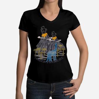 Old Dino Cute Dinosaur Volcanos Eruption Boy Girl Kids Funny Women V-Neck T-Shirt | Crazezy CA