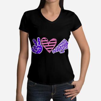 Peace Love Cheer Cheerleader Teen Girls Funny Cheerleading Women V-Neck T-Shirt | Crazezy UK