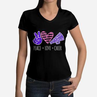 Peace Love Cheer Cheerleader Teen Girls Funny Cheerleading Zip Hoodie Women V-Neck T-Shirt | Crazezy DE