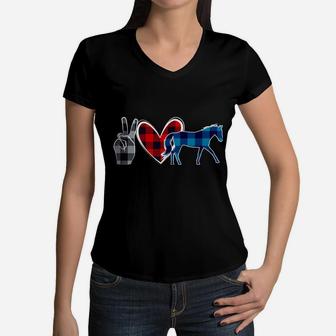 Peace Love Horses Cute Horse Equestrian Riding Girls Women Women V-Neck T-Shirt | Crazezy