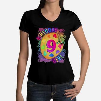 Perfect For A 9 Year Old Birthday Girl To Wear At Her Birthd Women V-Neck T-Shirt | Crazezy
