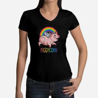 Piggycorn Pig Unicorn Lover Girls Women V-Neck T-Shirt | Crazezy