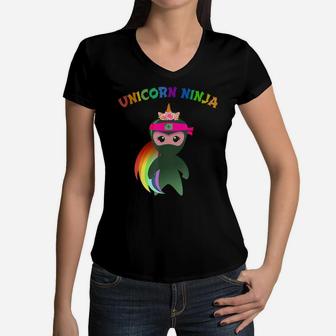 Pink Unicorn Ninja Disguise Spy Girls Kids & Teachers Squad Women V-Neck T-Shirt | Crazezy