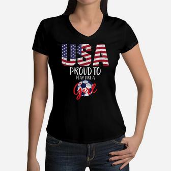 Play Like A Girl Usa Football American Women Team Game Goal Women V-Neck T-Shirt | Crazezy