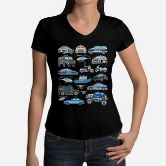 Police Car Shirt For Boys Cop Vehicles Toddler Swat Truck Women V-Neck T-Shirt | Crazezy