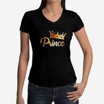 Prince For Boys Gift Family Matching Gift Royal Prince Women V-Neck T-Shirt | Crazezy