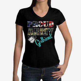 Proud Army Girlfriend Flag American T Shirt - Military Famil Women V-Neck T-Shirt | Crazezy