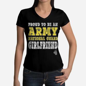 Proud Army National Guard Girlfriend Us Flag Military Couple Women V-Neck T-Shirt | Crazezy