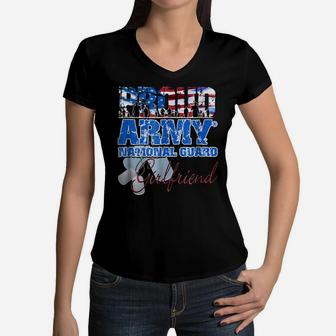 Proud Army National Guard Girlfriend Usa Flag Shirt Women Women V-Neck T-Shirt | Crazezy CA