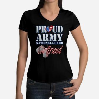 Proud Army National Guard Girlfriend Usa Heart Flag Shirt Women V-Neck T-Shirt | Crazezy UK