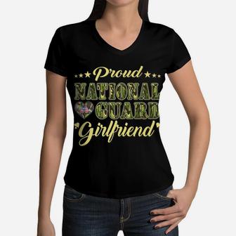 Proud National Guard Girlfriend Dog Tags Heart Military Gift Women V-Neck T-Shirt | Crazezy CA