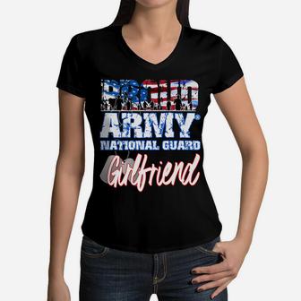 Proud Patriotic Army National Guard Girlfriend Usa Flag Women V-Neck T-Shirt | Crazezy UK
