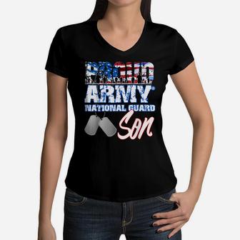 Proud Patriotic Army National Guard Son Usa Flag Men Boys Women V-Neck T-Shirt | Crazezy CA