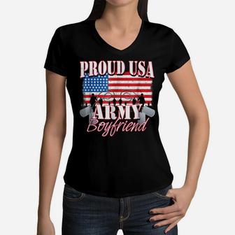 Proud Usa Army Boyfriend Shirt Patriotic Dog Tag Veteran Women V-Neck T-Shirt | Crazezy