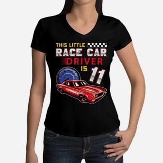 Race Car 11Th Birthday Toddler Boy Racing 11 Years Old Women V-Neck T-Shirt | Crazezy UK
