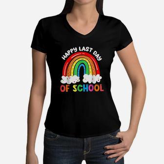 Rainbow Happy Last Day Of School Teacher Boys Girls Kids Women V-Neck T-Shirt | Crazezy DE