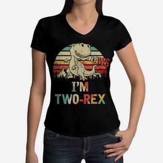 Raws I'm Two-Rex 2Nd Birthday Boy Kid Dinosaur Women V-Neck T-Shirt | Crazezy DE