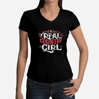 Real Country Girl Women V-Neck T-Shirt - Thegiftio