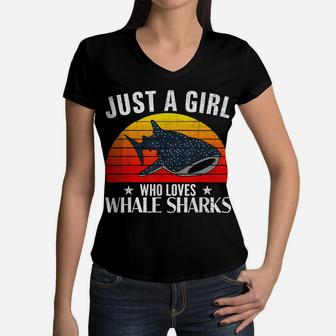 Retro Just A Girl Who Loves Whale Sharks Funny Women Gift Women V-Neck T-Shirt | Crazezy