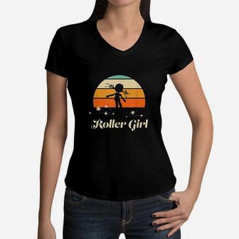 Roller Girl Vintage Women V-Neck T-Shirt | Crazezy CA