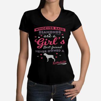 Rottweilers Are A Girl's Best Friend Hoodie Women V-Neck T-Shirt | Crazezy