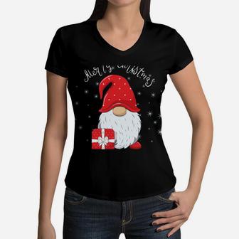 Santa Claus Garden Gnome Merry Christmas Boys Girls Kids Women V-Neck T-Shirt | Crazezy