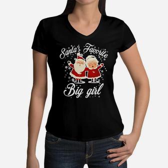 Santa Favorite Big Girl Women V-Neck T-Shirt - Monsterry