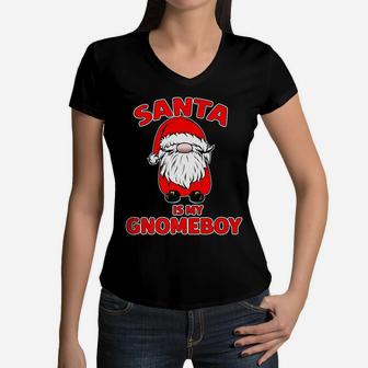 Santa Is My Homeboy Gnomeboy Funny Christmas Gnome Pun Women V-Neck T-Shirt | Crazezy