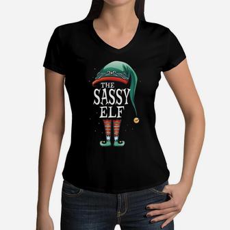 Sassy Elf Costume Matching Kids Girls Boys Men Women Xmas Women V-Neck T-Shirt | Crazezy UK