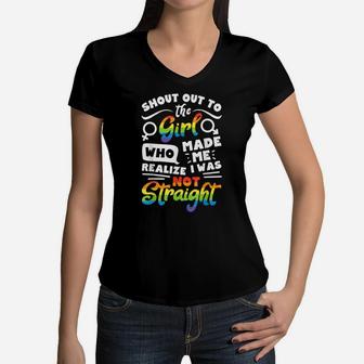 Shout Out To The Girl Lesbian Pride Lgbt T Shirt Gay Flag Women V-Neck T-Shirt | Crazezy DE