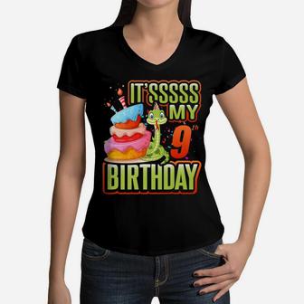 Snake Birthday Party Kids 9Th Reptile Supplies Decorations Women V-Neck T-Shirt | Crazezy CA