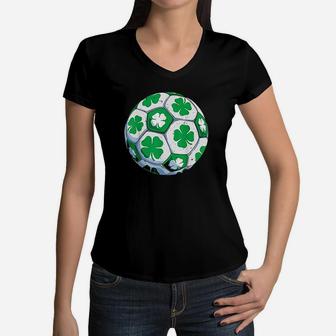 Soccer Ball Shamrock St Patricks Day Boys Men Sports Gifts Women V-Neck T-Shirt | Crazezy DE