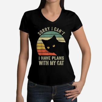Sorry I Can't I Have Plans With My Cat Women Girl Women V-Neck T-Shirt | Crazezy CA