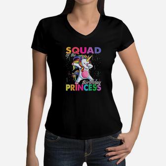 Squad Of The Birthday Princess Girl Dabbing Unicorn Theme Women V-Neck T-Shirt | Crazezy CA